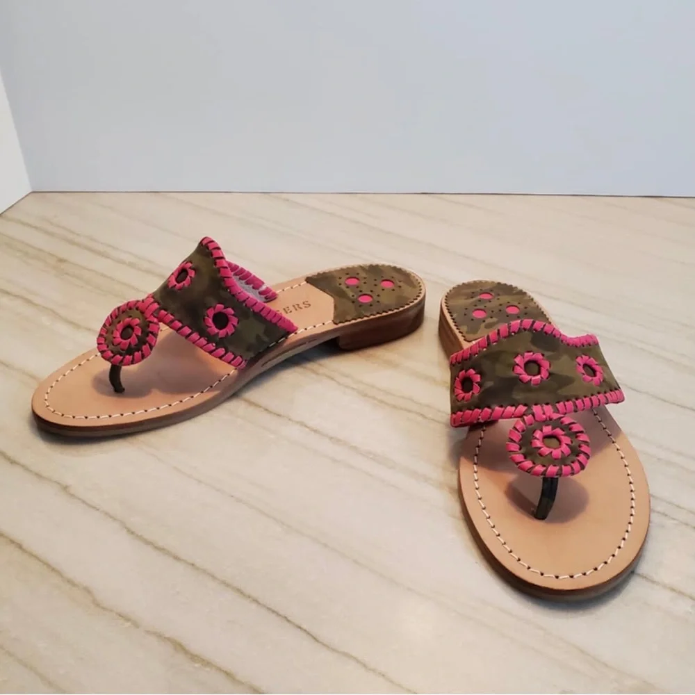 Jack Rogers Jacks Camo Flat Sandal Suede Grey/Magenta NEW Size 7